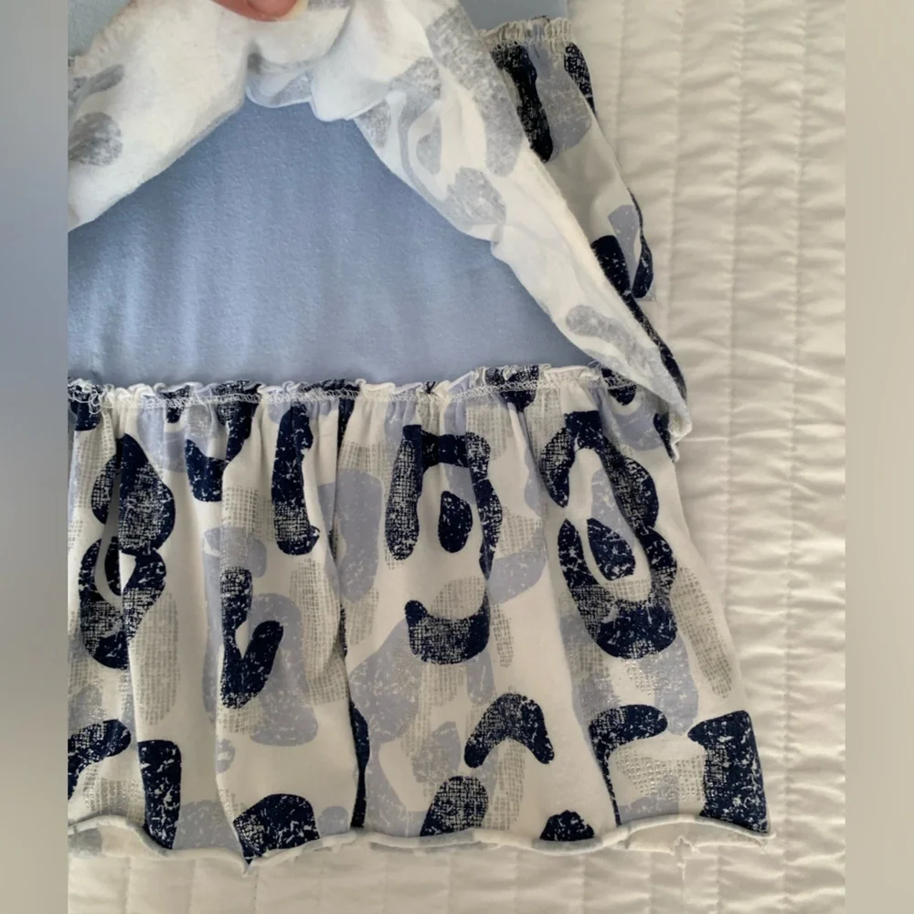 Justice Y2K Shirt Girls 12 Blue Sequin Long Sleeves Leopard Scoop Neck Ruffles